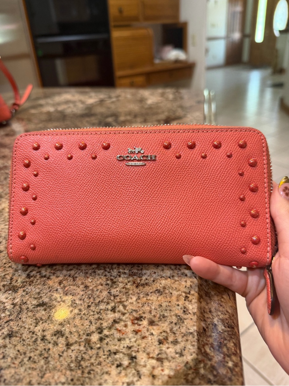 Coach Coral Studded Zip-Around Wallet